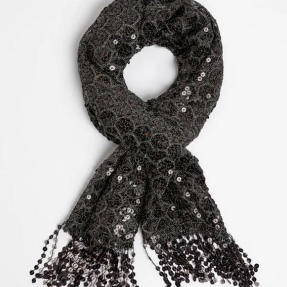 MELANIE LYNE:  Scalloped Sequin Shawl - black - Picture 1 of 6